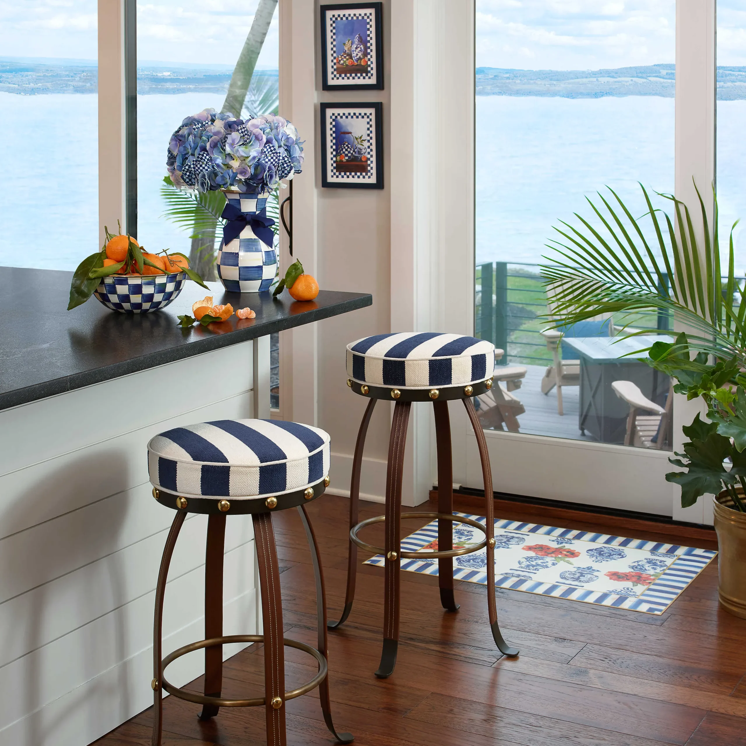 MacKenzie-Childs Flatiron Bar Stool - Navy* Dining Room & Kitchen