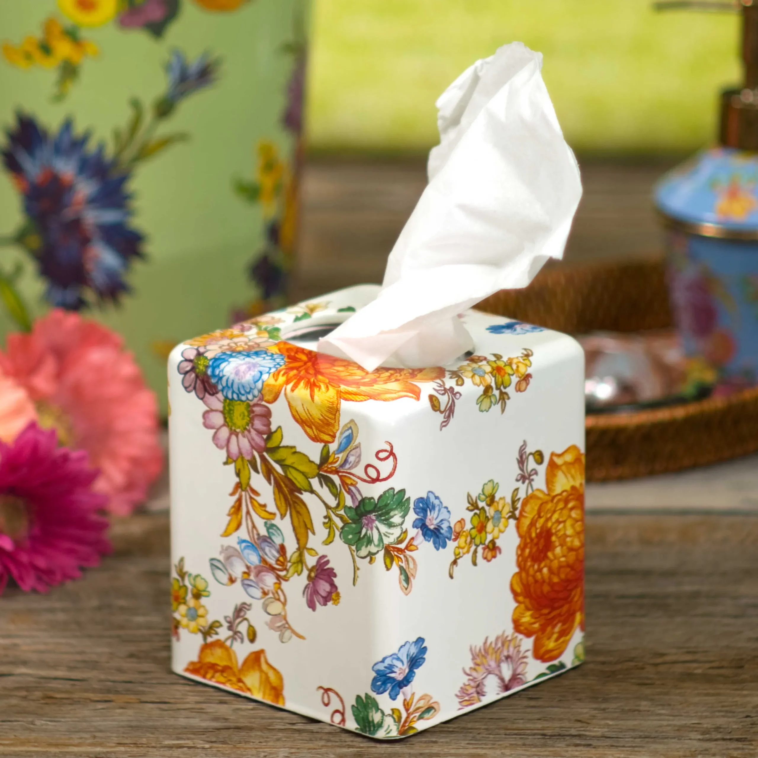 MacKenzie-Childs Flower Market Boutique Tissue Box Cover - White* Bed & Bath