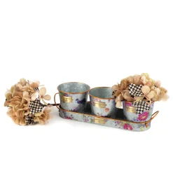 MacKenzie-Childs Flower Market Galvanized Herb Pots With Tray - Set Of 3* Pots & Planters