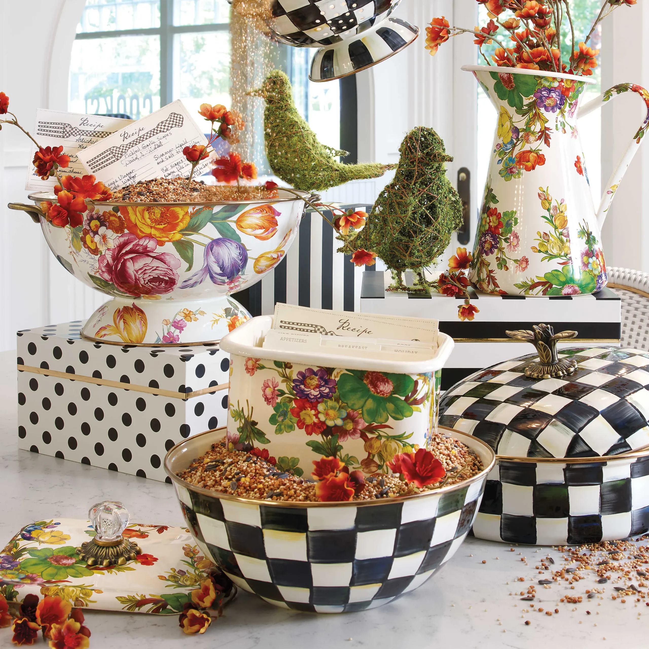 MacKenzie-Childs Flower Market Recipe Box - White* Kitchen Storage & Organization