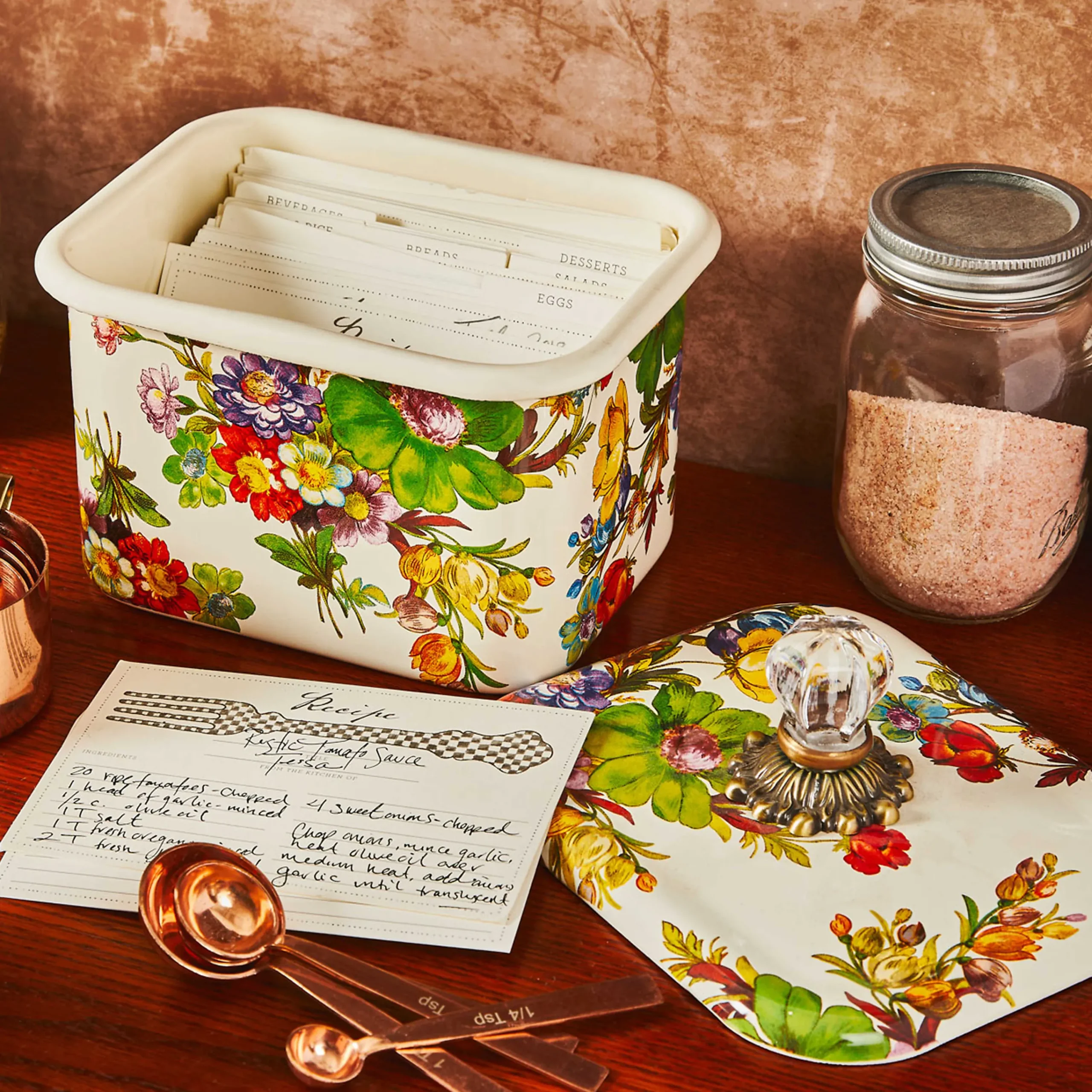 MacKenzie-Childs Flower Market Recipe Box - White* Kitchen Storage & Organization