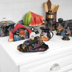 MacKenzie-Childs Flower Market Small Pedestal Platter - Black* Outdoor Entertaining