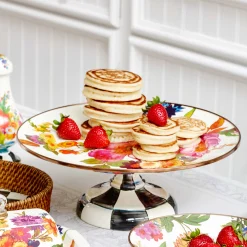 MacKenzie-Childs Flower Market Small Pedestal Platter - White* Outdoor Entertaining