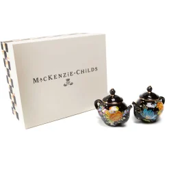 MacKenzie-Childs Flower Market Teapot Salt & Pepper Set - Black* Outdoor Entertaining