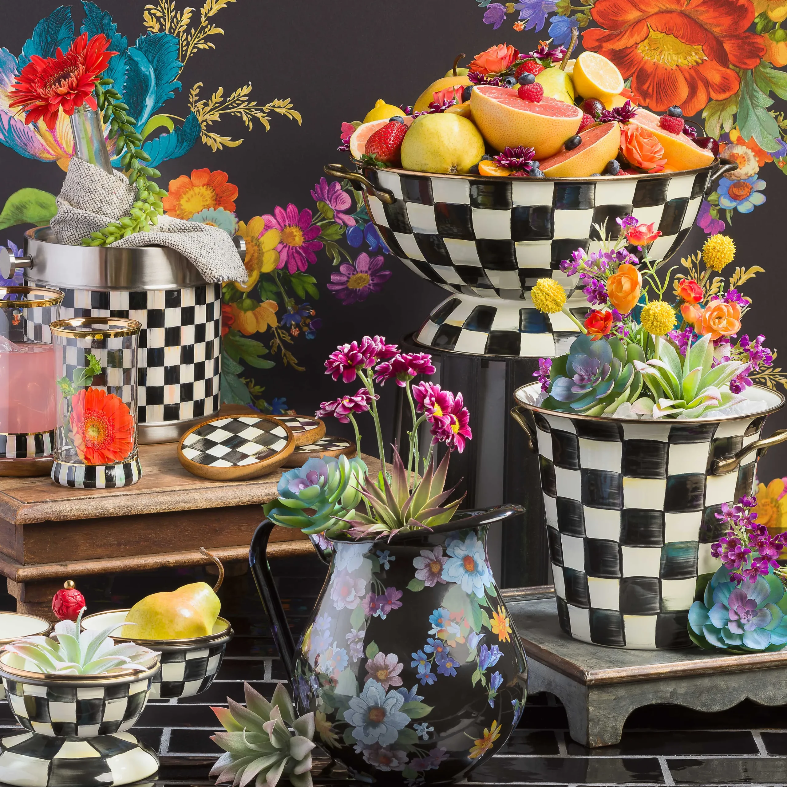 MacKenzie-Childs Flower Market Wallpaper - Black* Room Accents