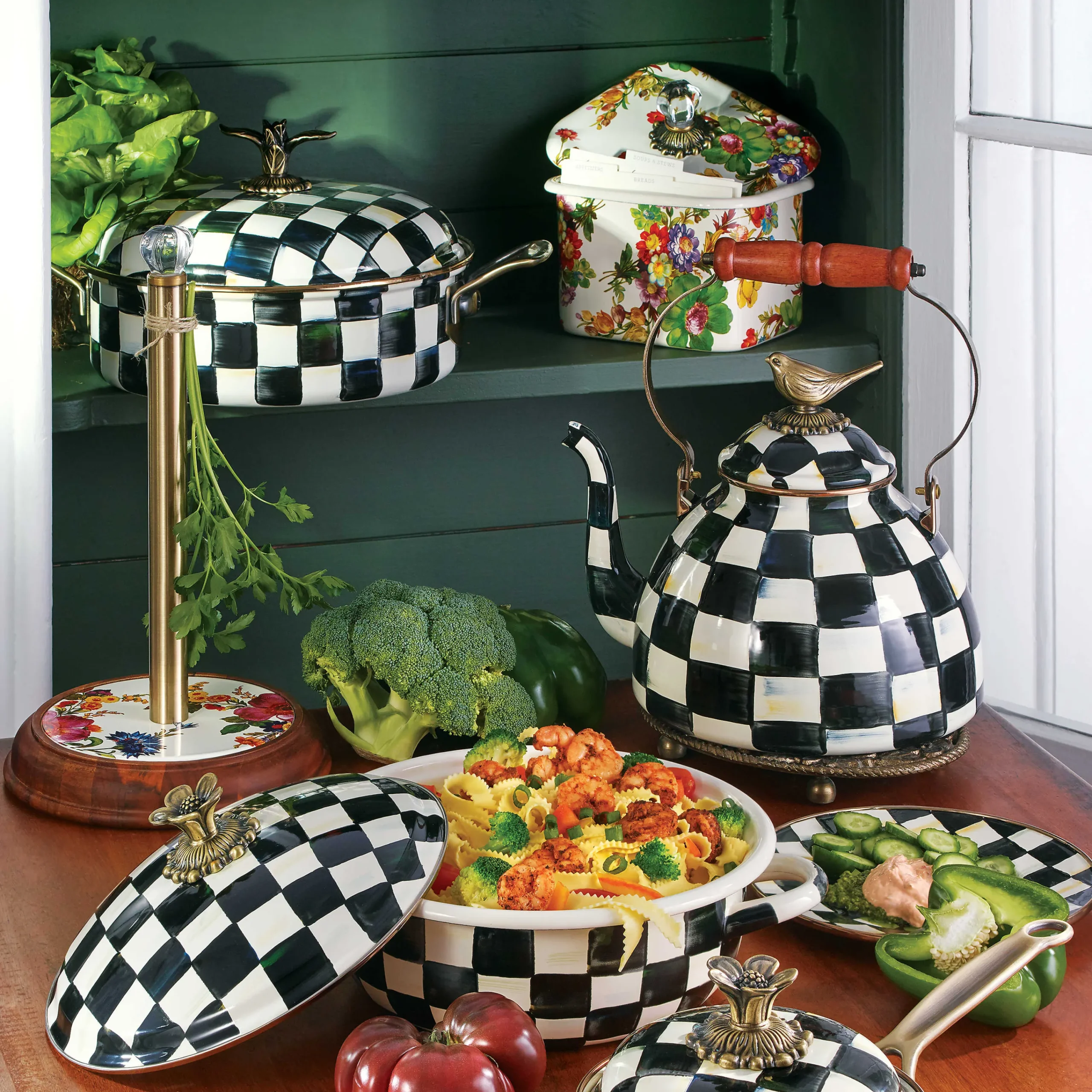 MacKenzie-Childs Flower Market Wood Paper Towel Holder - White* Kitchen Storage & Organization