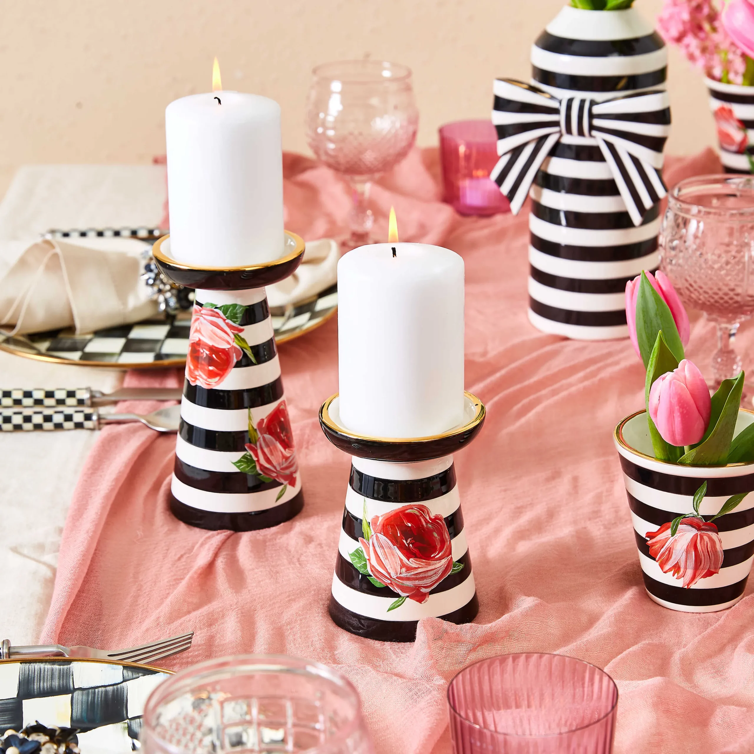 MacKenzie-Childs Flower Show Pillar Candle Holders - Set Of 2* Candles & Fragrances