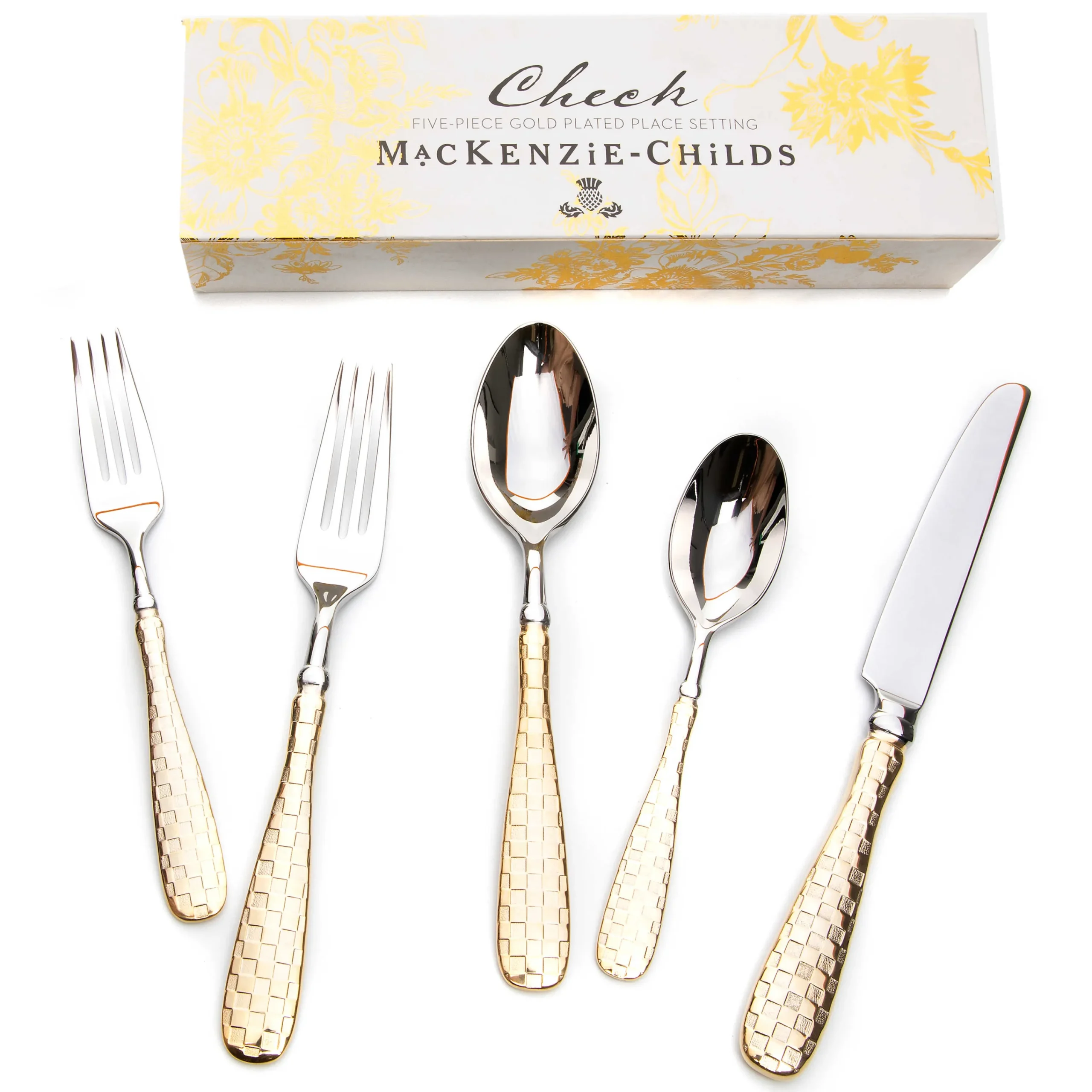MacKenzie-Childs Gold Check Flatware - 5-Piece Place Setting* Outdoor Entertaining