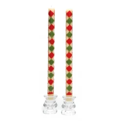MacKenzie-Childs Harlequin Dot Dinner Candles - Red, Green, & Gold - Set Of 2* Candles & Fragrances