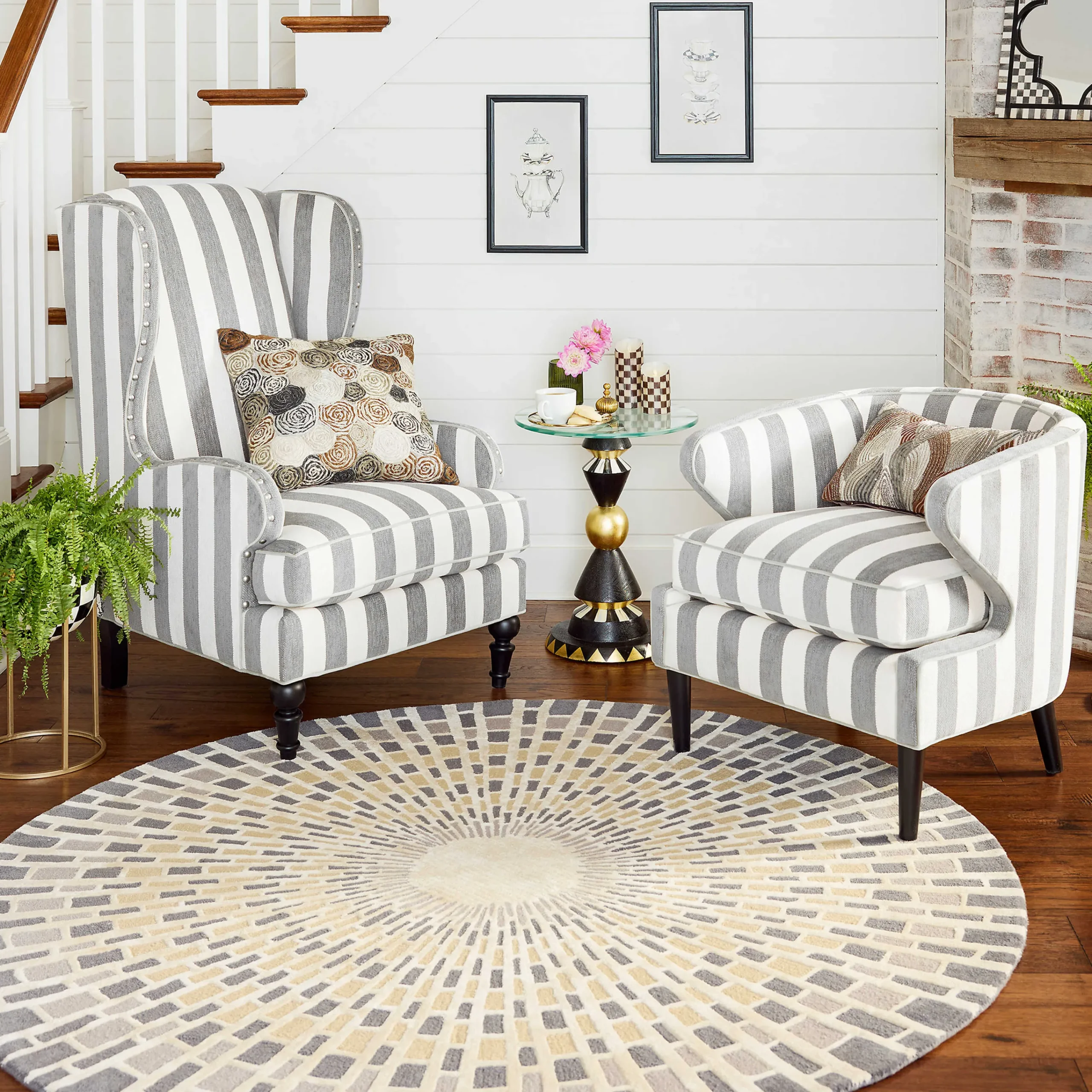 MacKenzie-Childs Marquee Accent Chair - Chenille Grey Stripe* Living Room