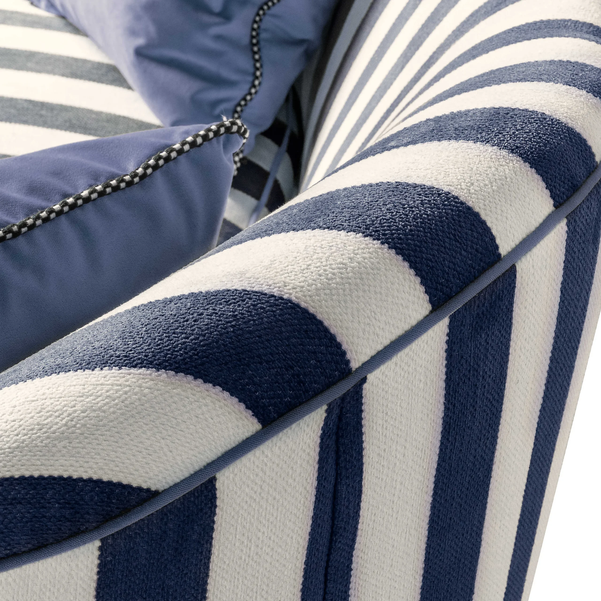 MacKenzie-Childs Marquee Loveseat - Chenille Navy Stripe* Living Room
