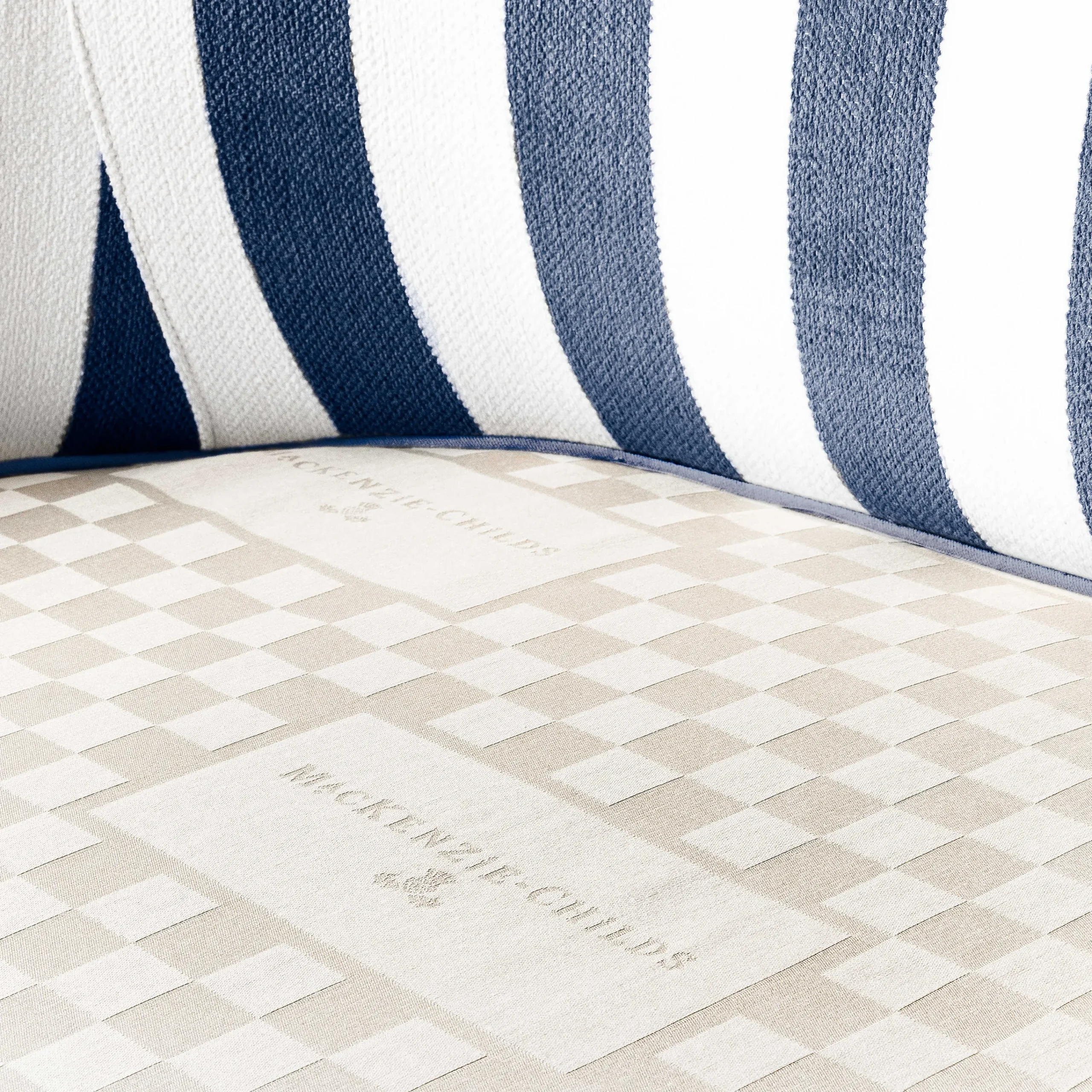 MacKenzie-Childs Marquee Loveseat - Chenille Navy Stripe* Living Room