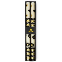 MacKenzie-Childs Mod Flower Dinner Candles - Black & Gold Rick Rack - Set Of 2* Candles & Fragrances