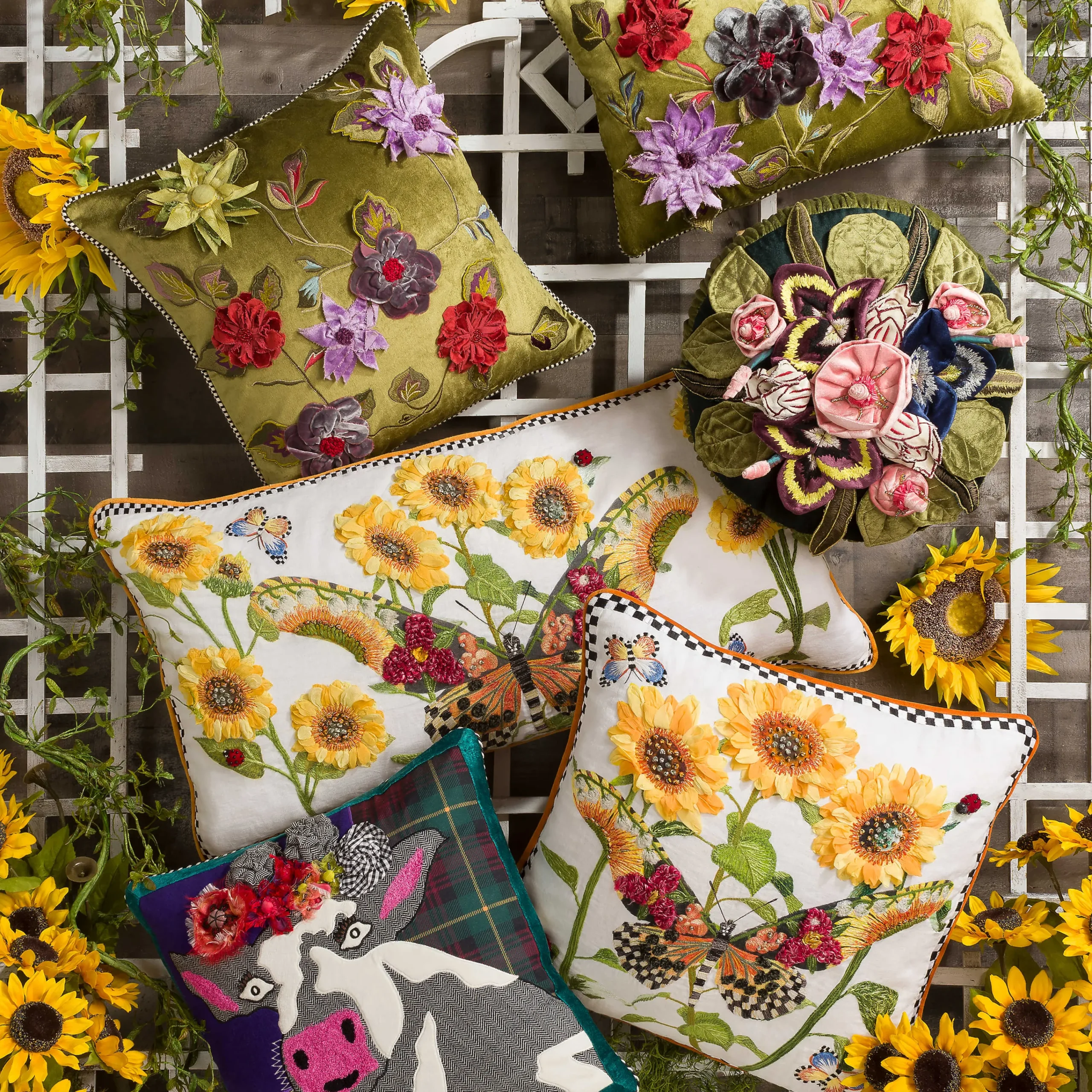 MacKenzie-Childs Monarch Butterfly Lumbar Pillow - White* Pillows, Throws, & Cushions