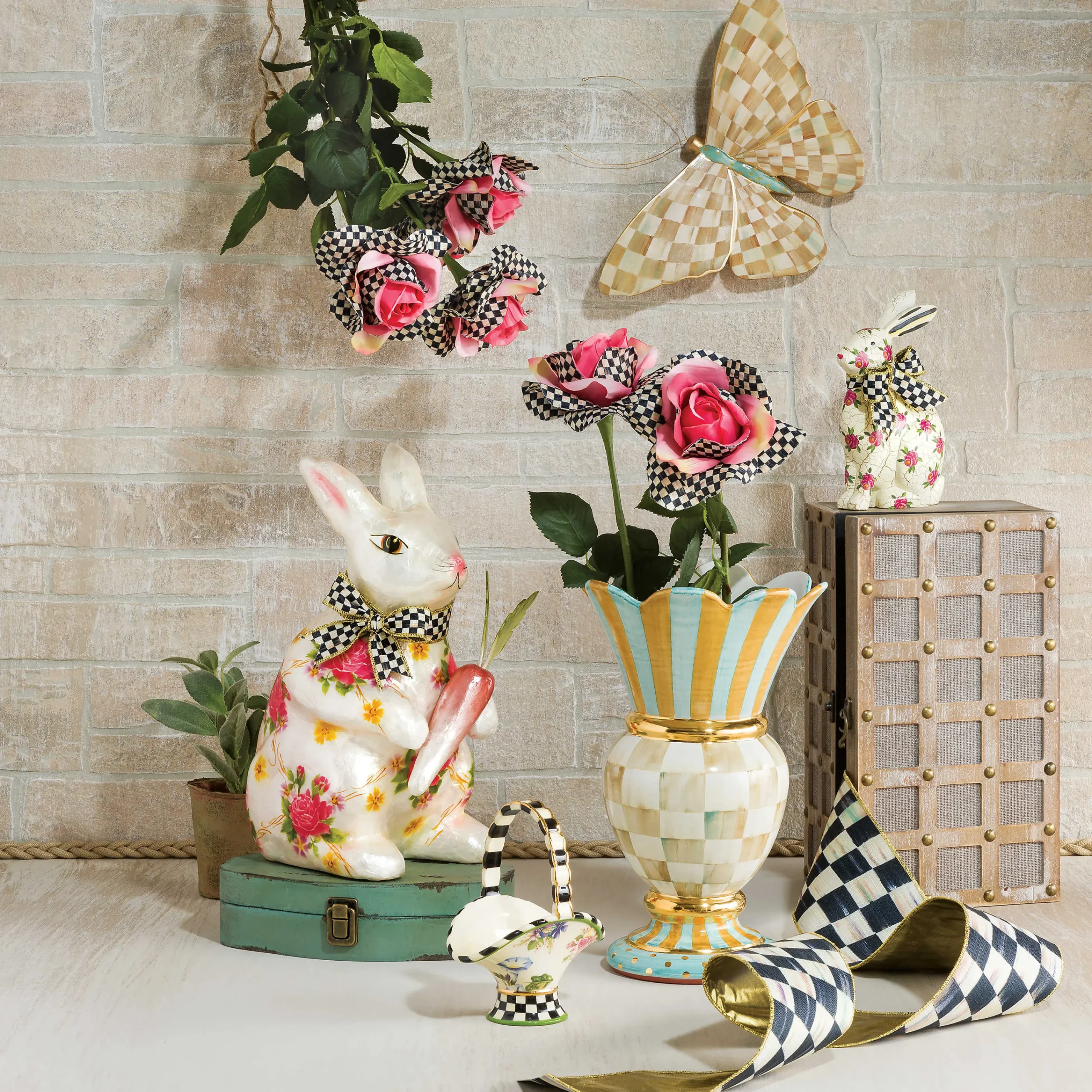 MacKenzie-Childs Parchment Check Butterfly Wall Decor* Room Accents