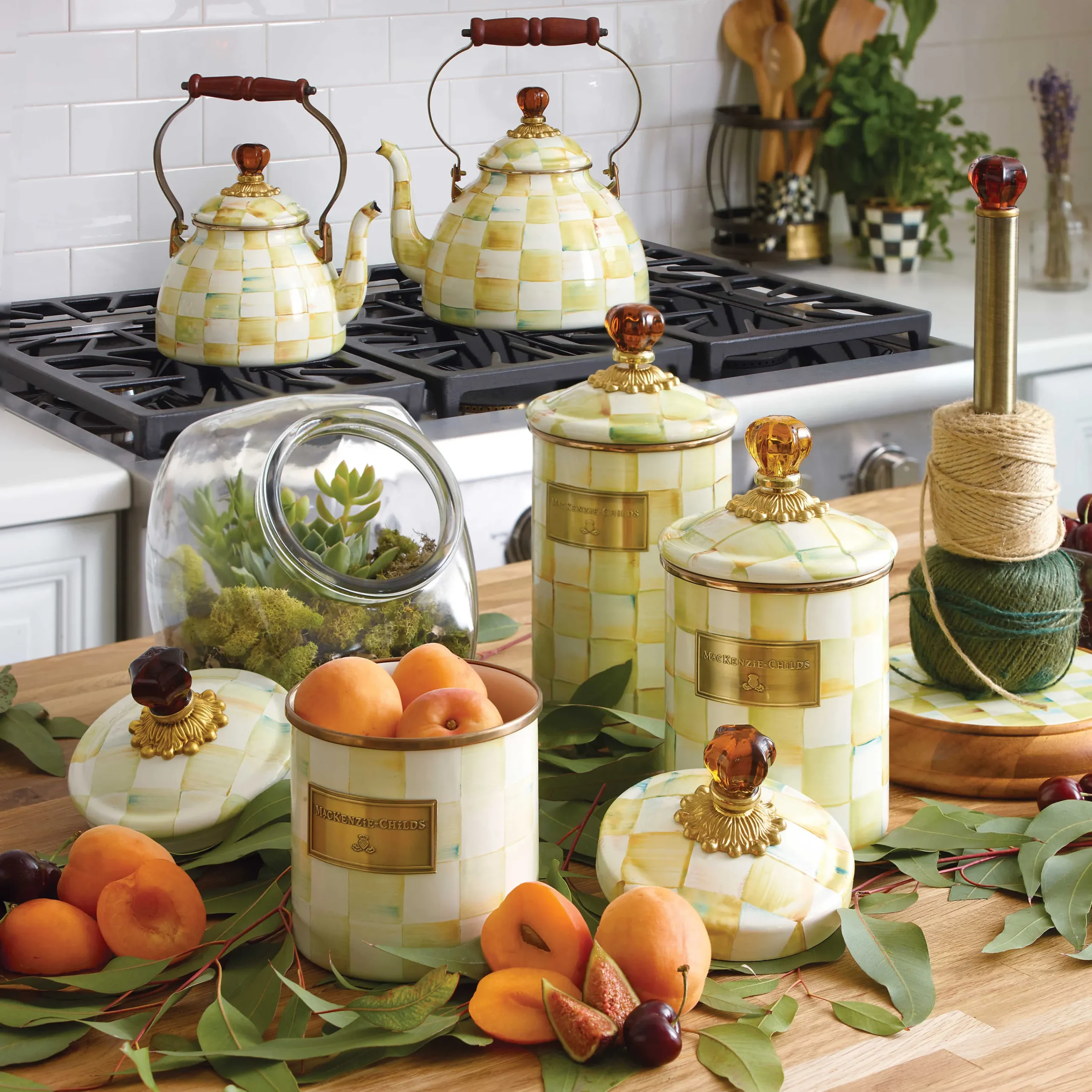 MacKenzie-Childs Parchment Check Enamel Canister - Medium* Room Accents