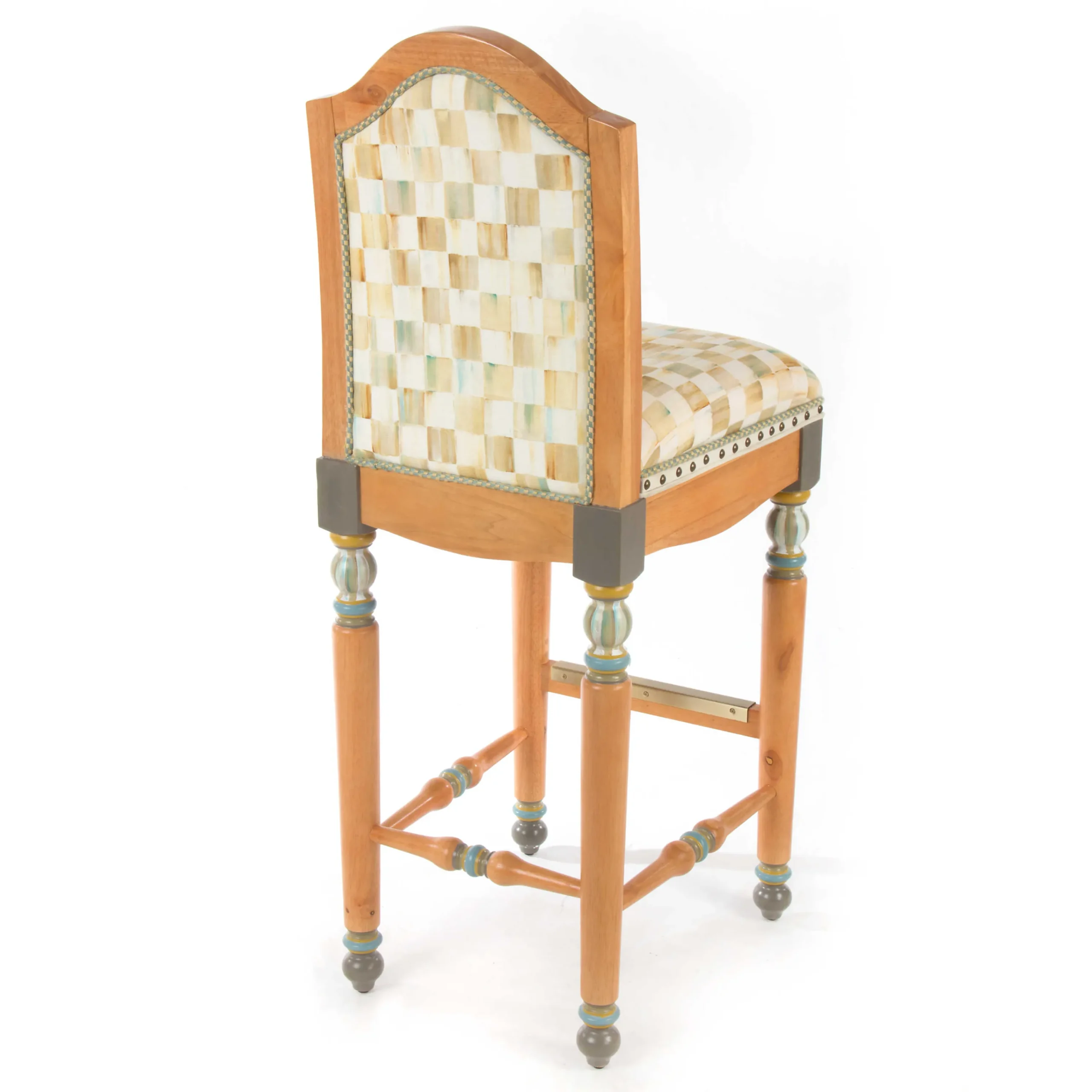 MacKenzie-Childs Parchment Check Underpinnings Bar Stool With Back* Dining Room & Kitchen