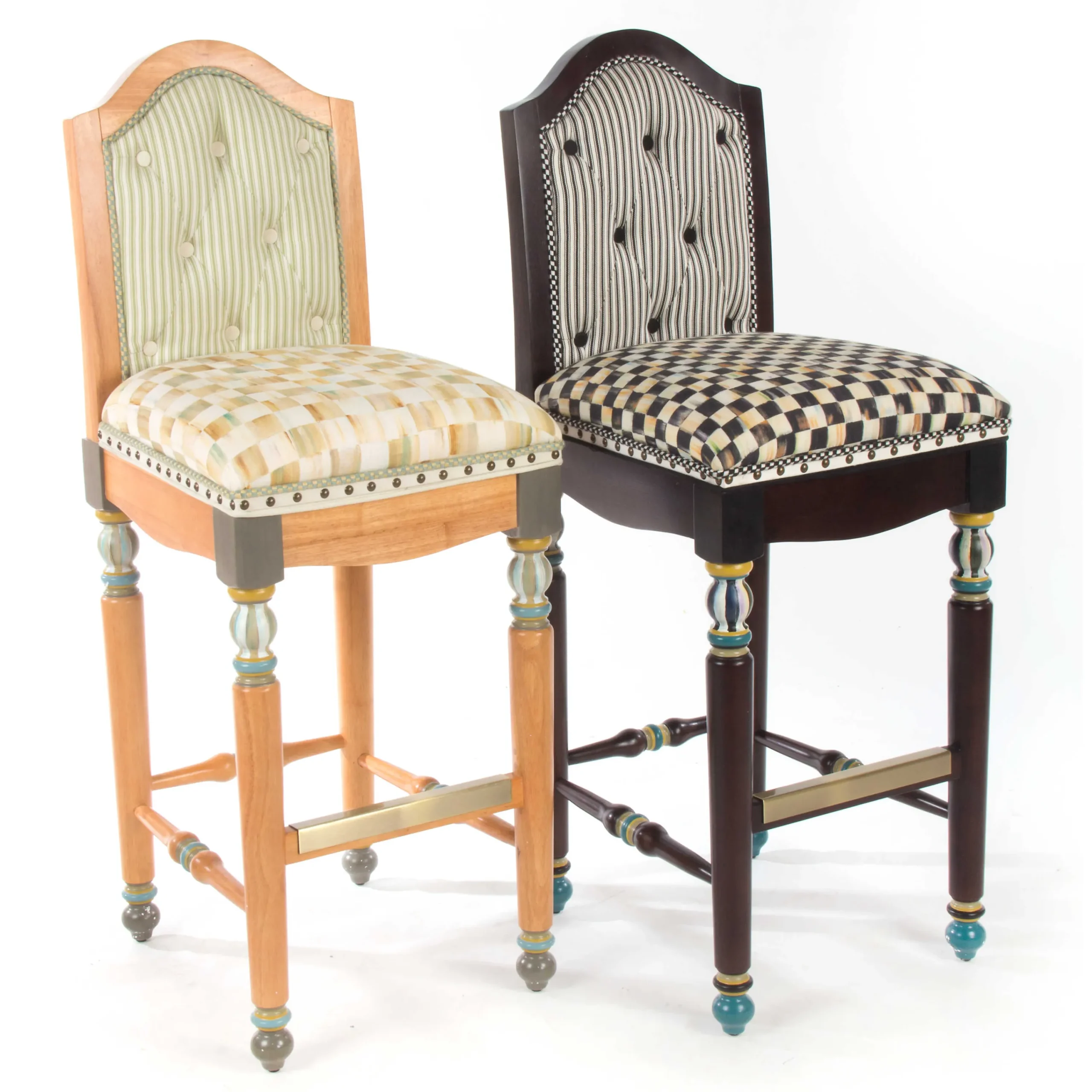 MacKenzie-Childs Parchment Check Underpinnings Bar Stool With Back* Dining Room & Kitchen