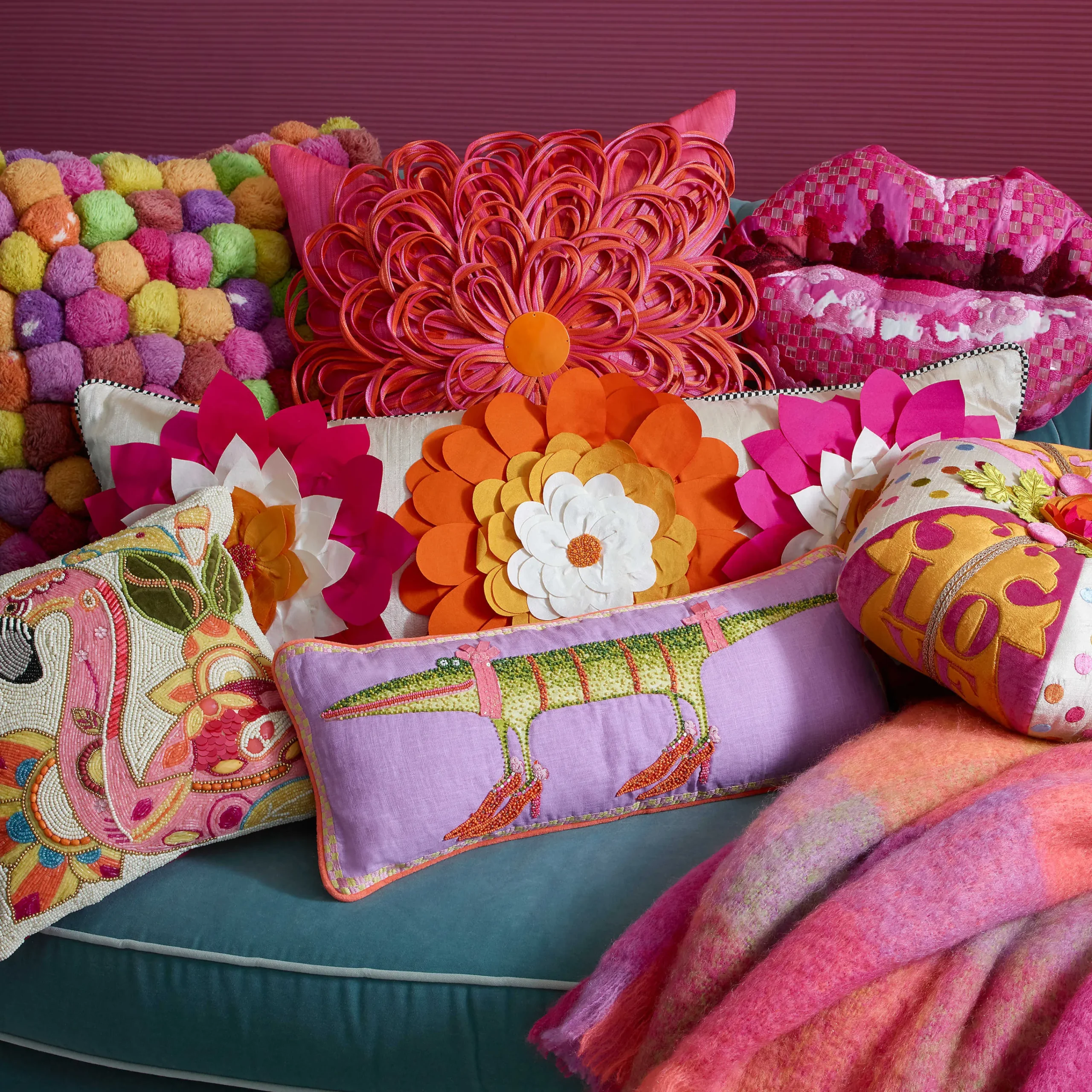 MacKenzie-Childs Patience Brewster Gloria Alligator Lumbar Pillow* Pillows, Throws, & Cushions