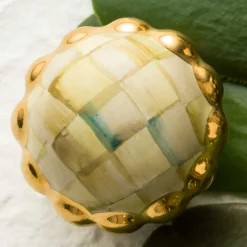 MacKenzie-Childs Petit Four Round Knob - Parchment Check* Room Accents