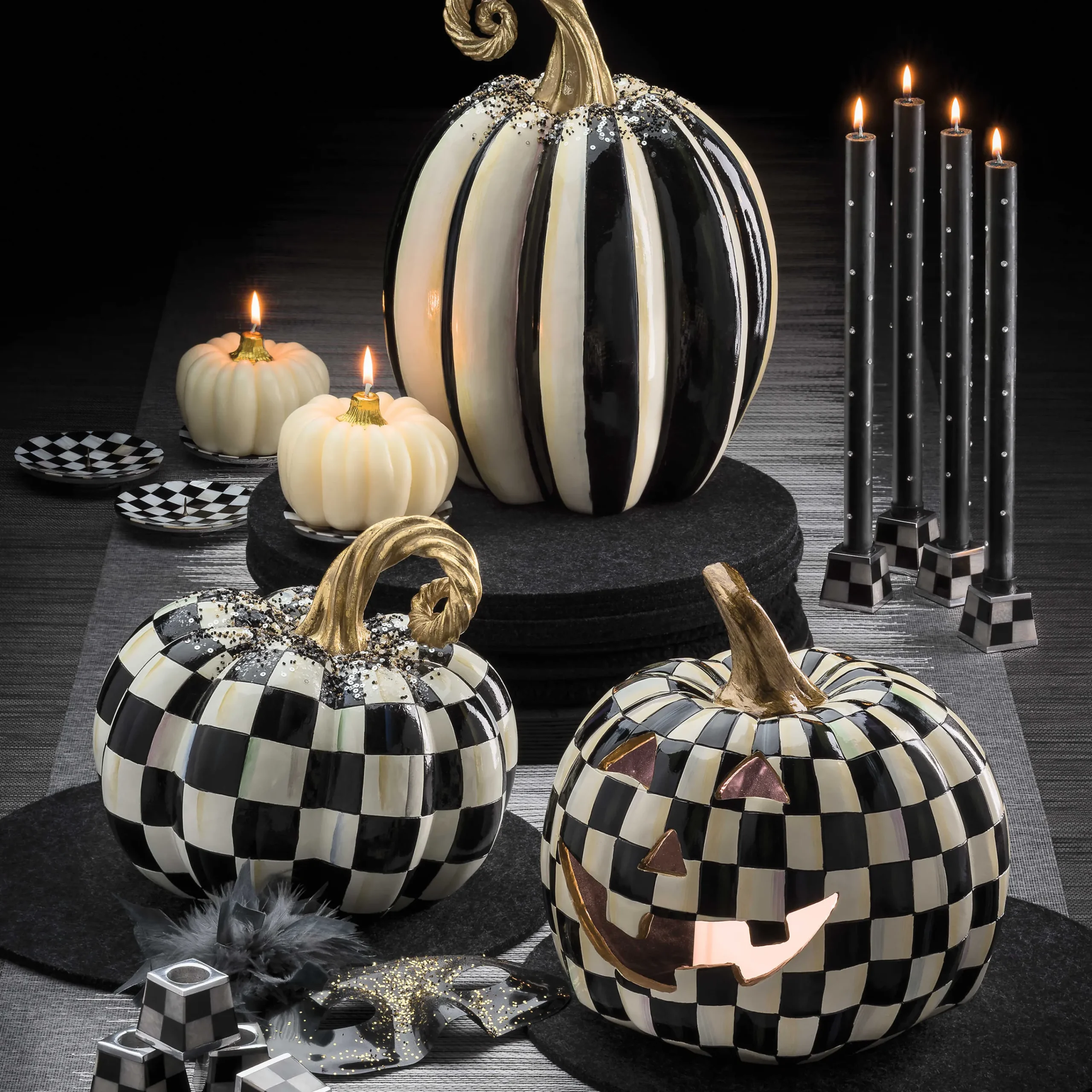 MacKenzie-Childs Pyramid Candle Holders - Black & Pearl - Set Of 4* Candles & Fragrances