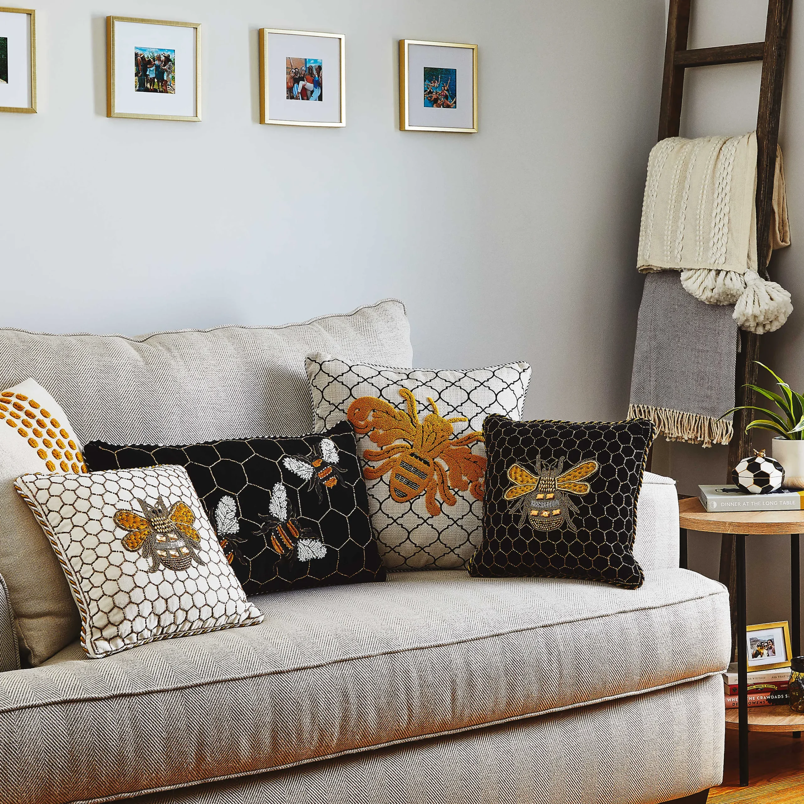 MacKenzie-Childs Queen Bee Pillow - Ivory* Pillows, Throws, & Cushions