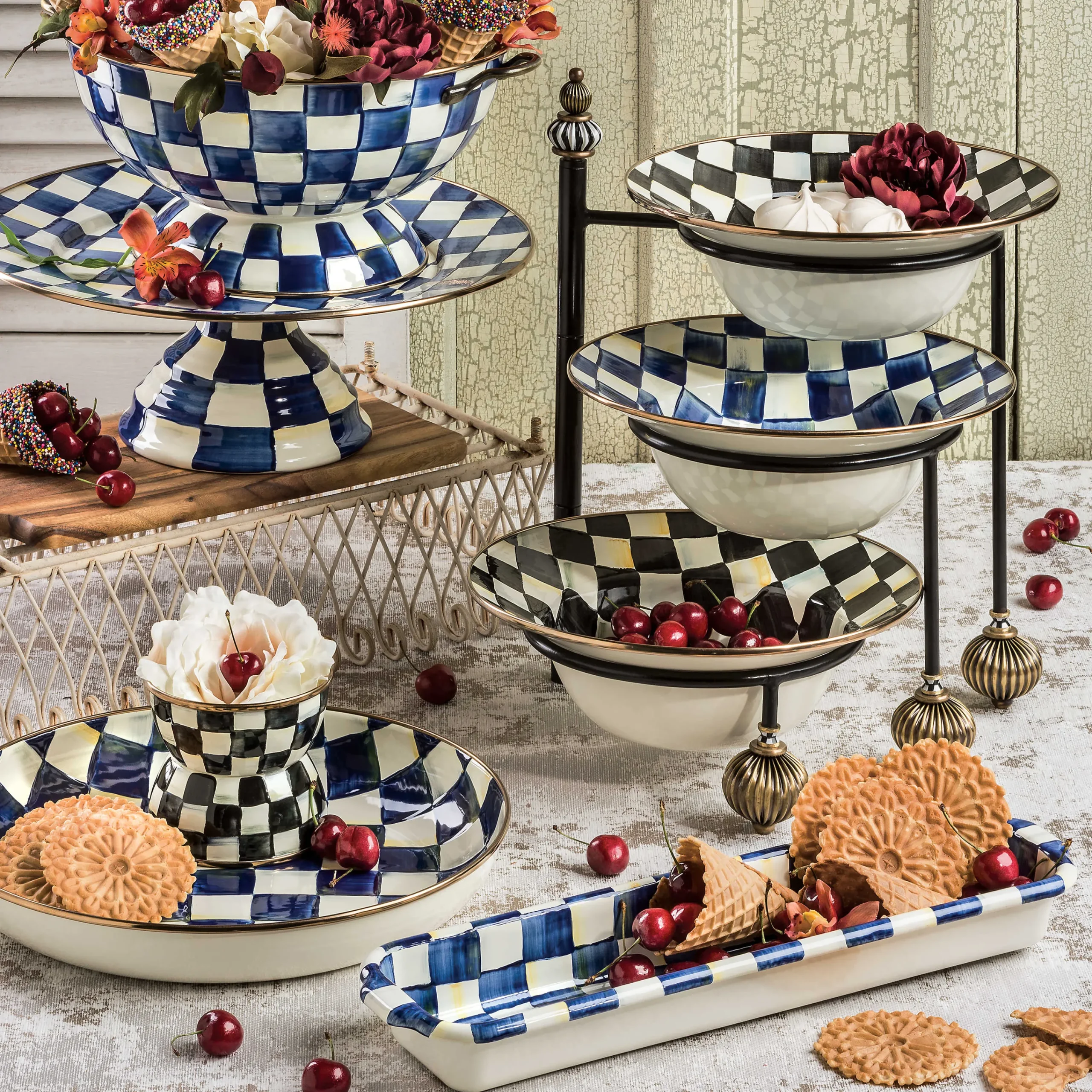 MacKenzie-Childs Royal Check Enamel Baguette Dish* Outdoor Entertaining