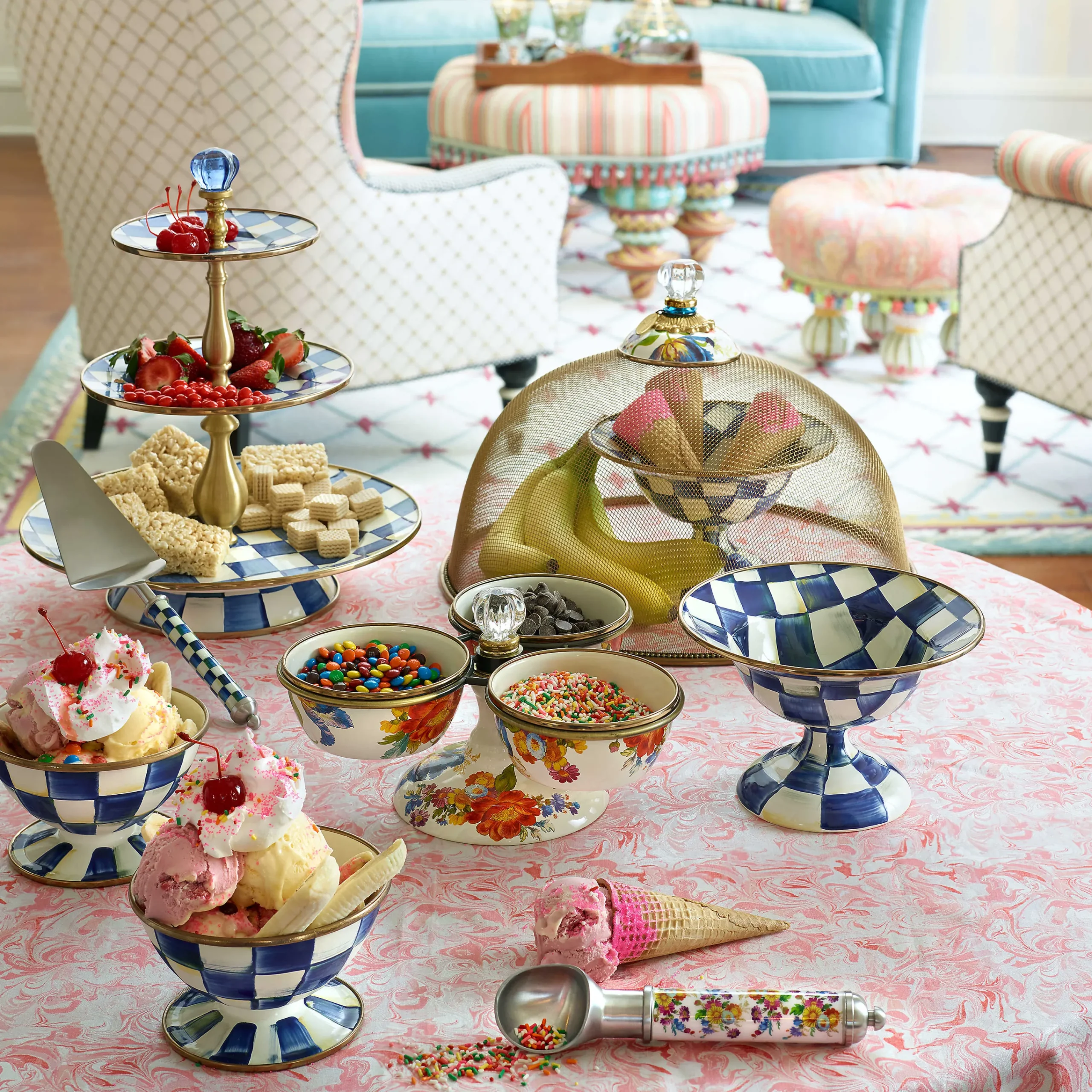 MacKenzie-Childs Royal Check Enamel Compote - Small* Outdoor Entertaining