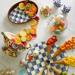 MacKenzie-Childs Royal Check Rattan & Enamel Tray - Small* Outdoor Entertaining