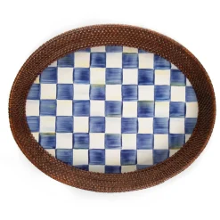MacKenzie-Childs Royal Check Rattan & Enamel Tray - Large* Outdoor Entertaining