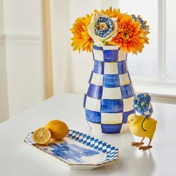 MacKenzie-Childs Royal Check Tall Vase & Bouquet Set* Greenery & Florals