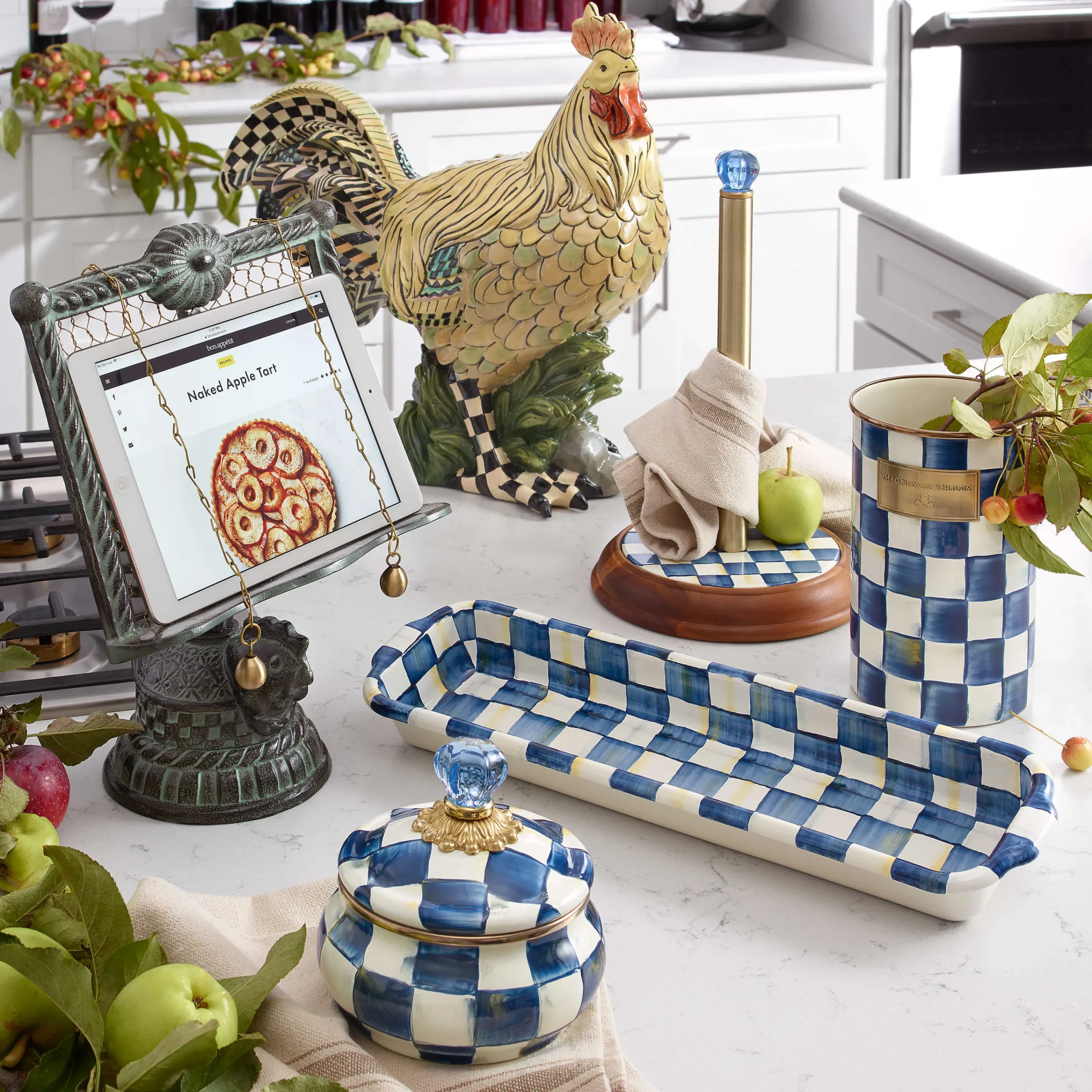 MacKenzie-Childs Royal Check Wood Paper Towel Holder* Kitchen Storage & Organization