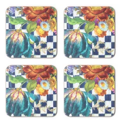 MacKenzie-Childs Royal Flower Market Cork Back Coasters - Set Of 4* Table Accessories