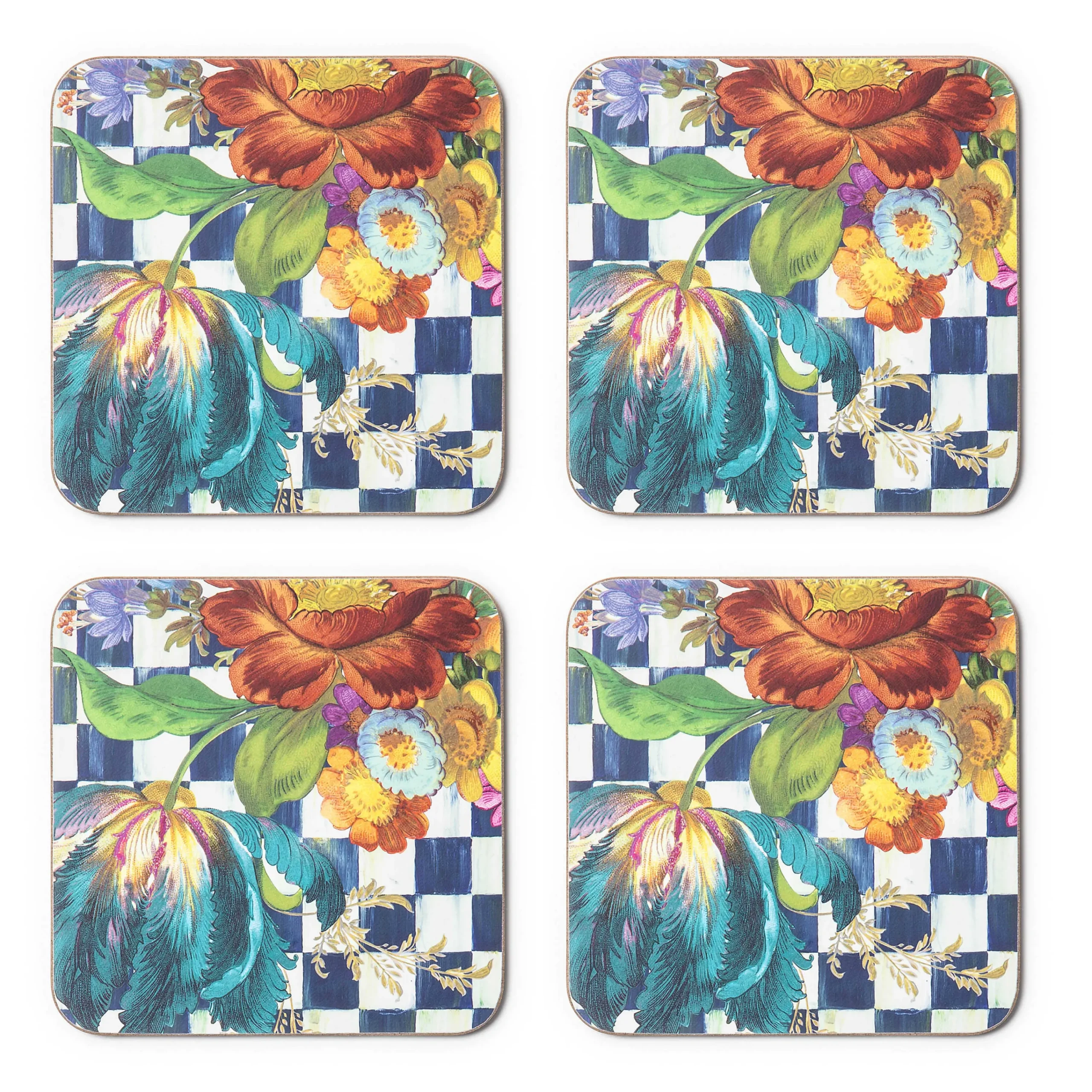 MacKenzie-Childs Royal Flower Market Cork Back Coasters - Set Of 4* Table Accessories