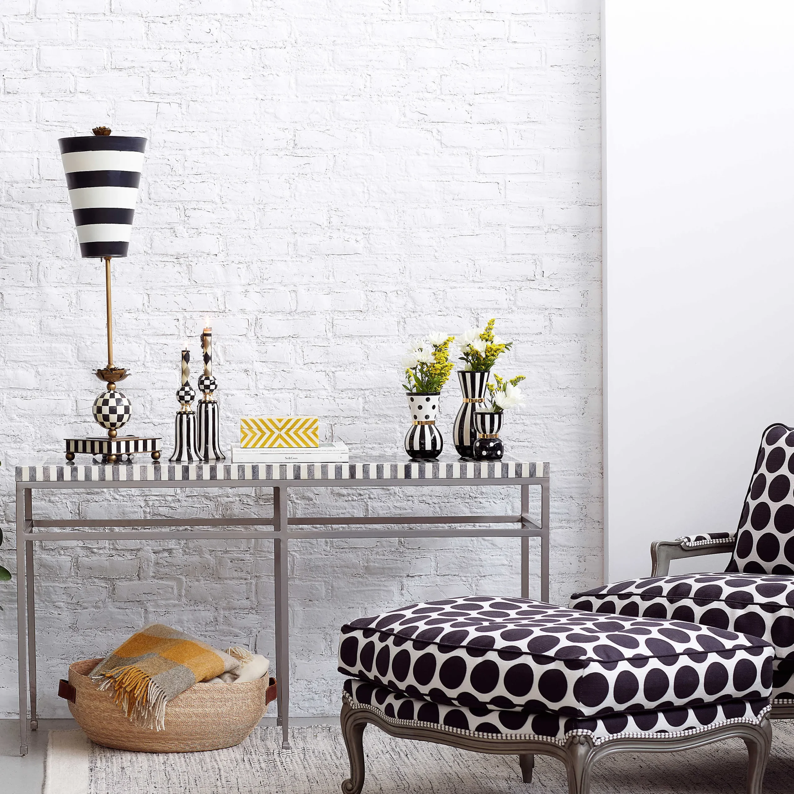 MacKenzie-Childs Spot On Ottoman - Black* Living Room