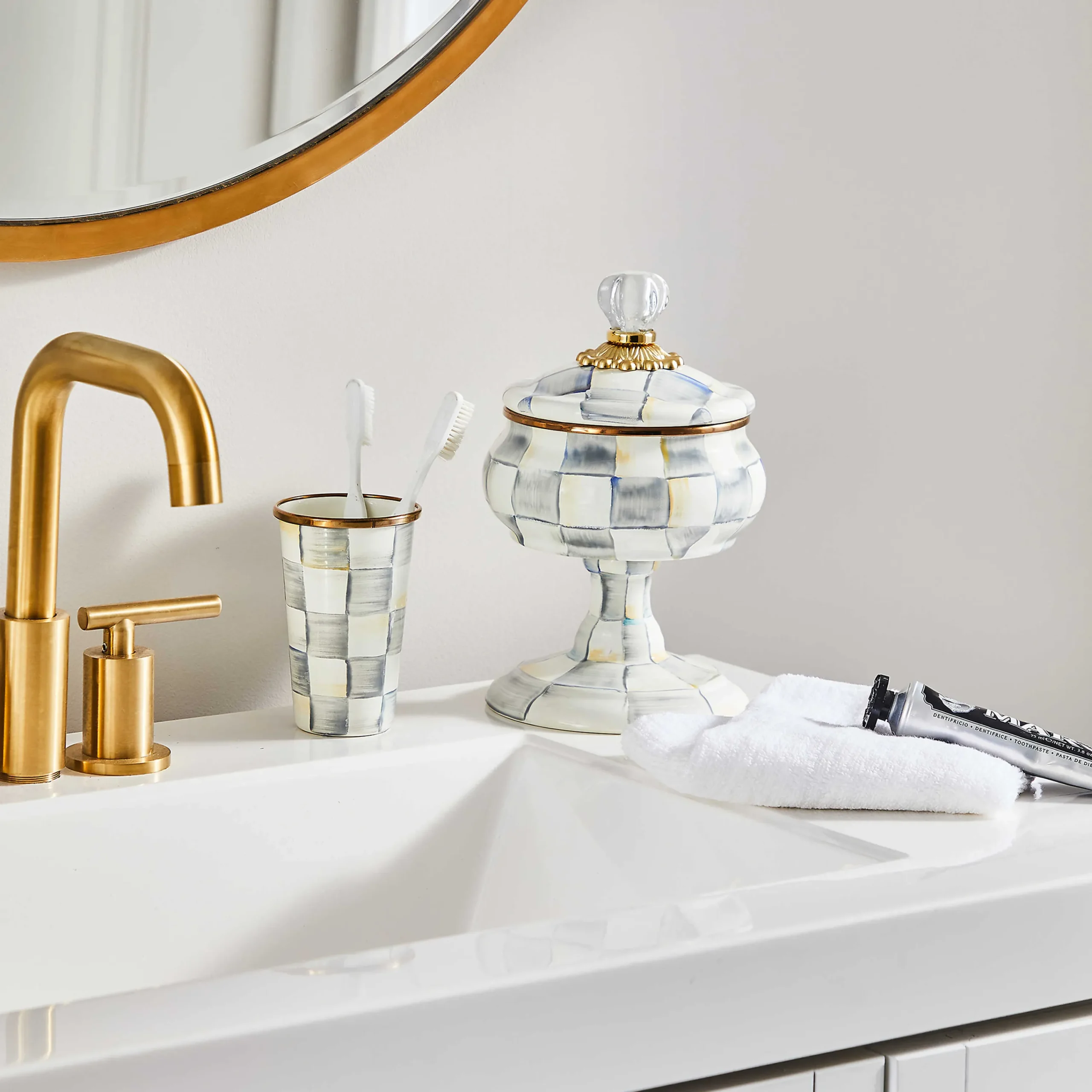 MacKenzie-Childs Sterling Check Enamel Curiosity Pot* Bed & Bath