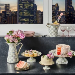 MacKenzie-Childs Sterling Check Enamel Pedestal Platter - Large* Outdoor Entertaining