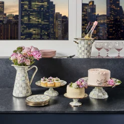 MacKenzie-Childs Sterling Check Enamel Pedestal Platter - Small* Outdoor Entertaining