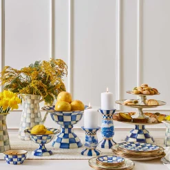 MacKenzie-Childs Sterling Check Enamel Pedestal Platter - Small* Outdoor Entertaining