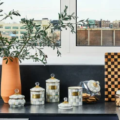 MacKenzie-Childs Sterling Check Enamel Squashed Pot* Bed & Bath