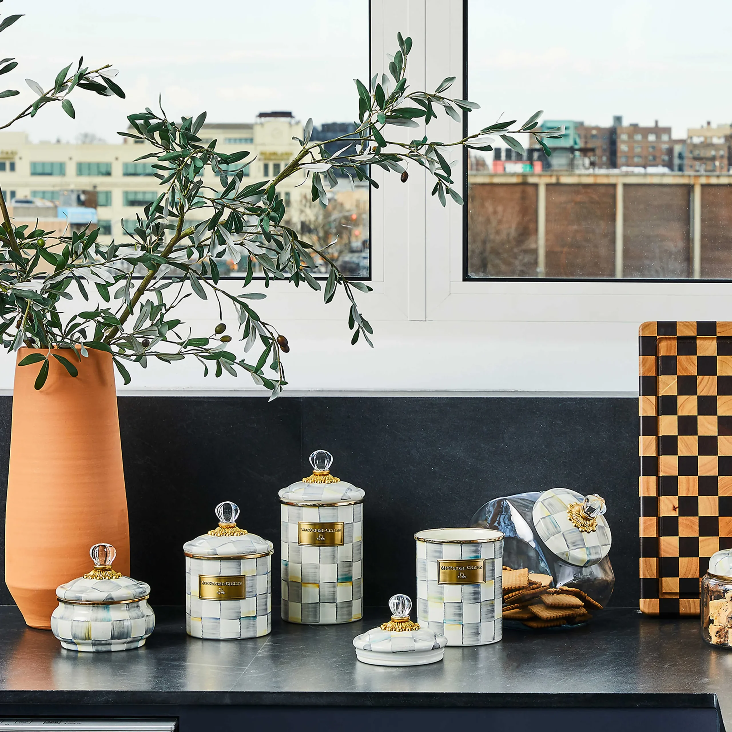 MacKenzie-Childs Sterling Check Enamel Squashed Pot* Bed & Bath