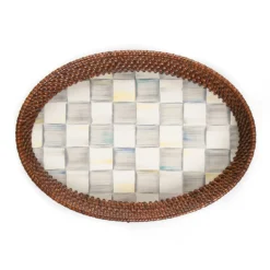 MacKenzie-Childs Sterling Check Rattan & Enamel Tray - Small* Outdoor Entertaining