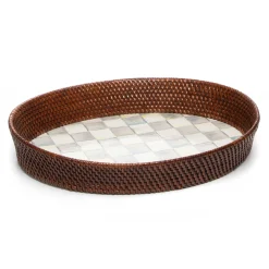 MacKenzie-Childs Sterling Check Rattan & Enamel Tray - Large* Outdoor Entertaining
