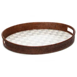 MacKenzie-Childs Sterling Check Rattan & Enamel Party Tray* Outdoor Entertaining