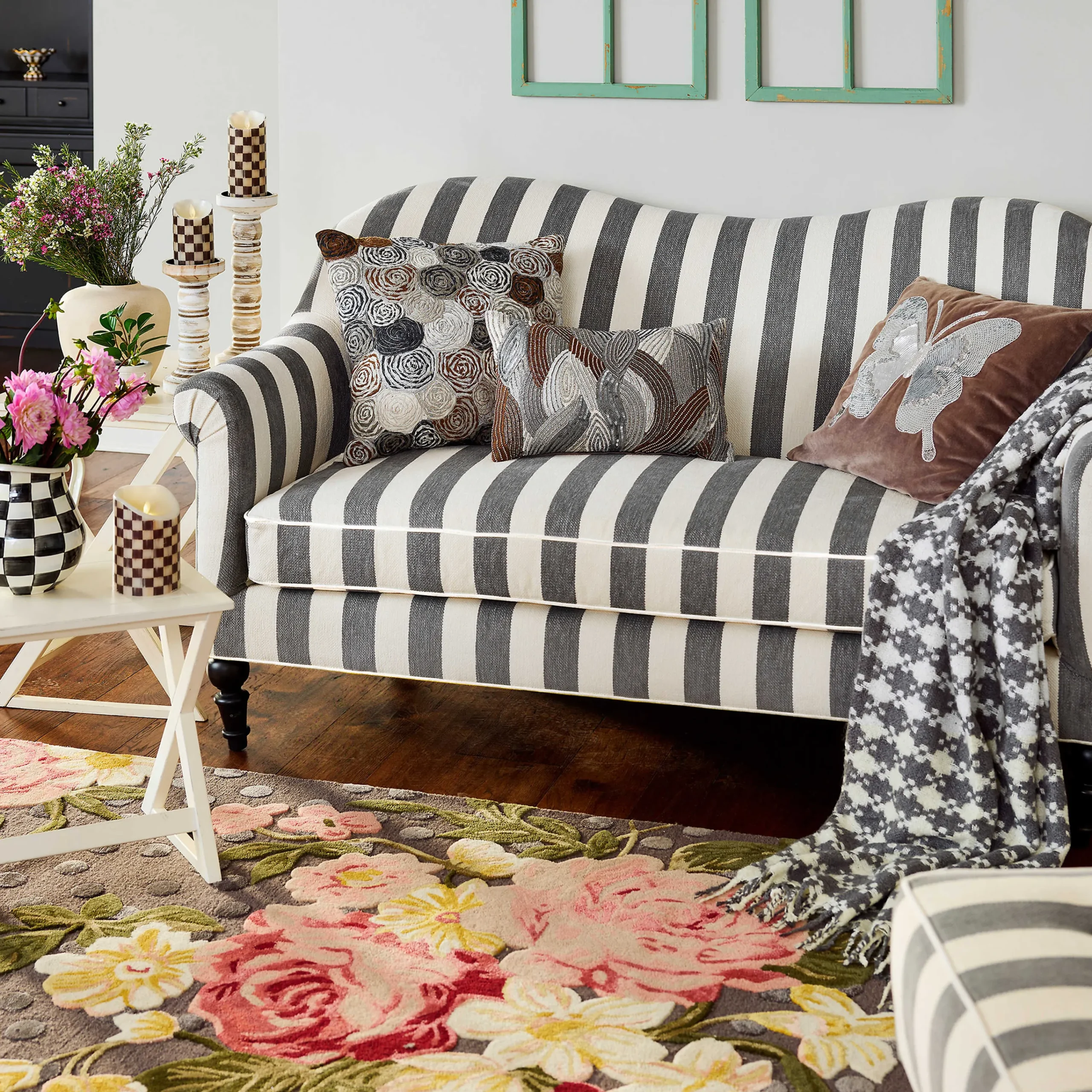 MacKenzie-Childs Sterling Rose Pillow* Pillows, Throws, & Cushions