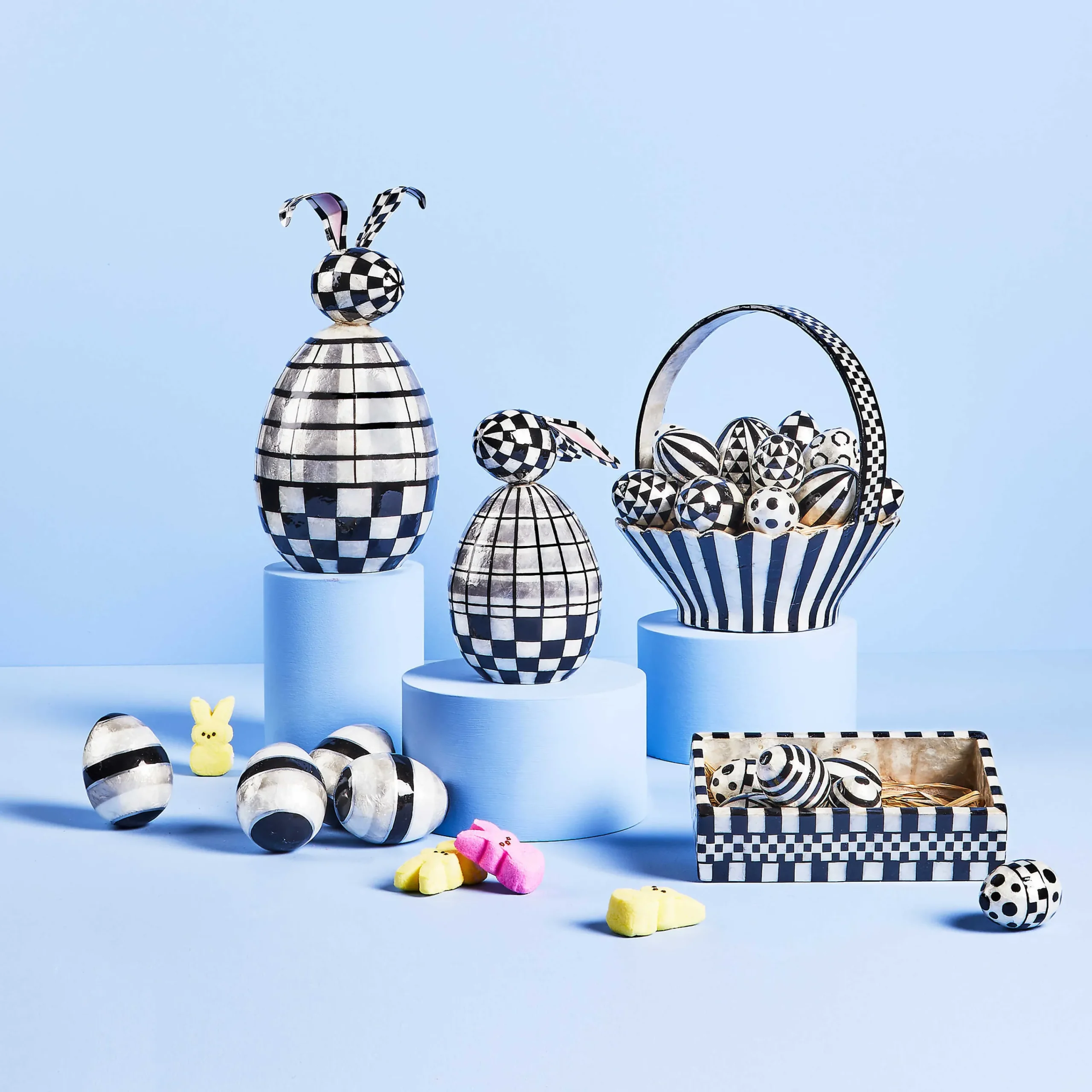 MacKenzie-Childs Sterling Stripe Eggs - Set Of 4* Room Accents