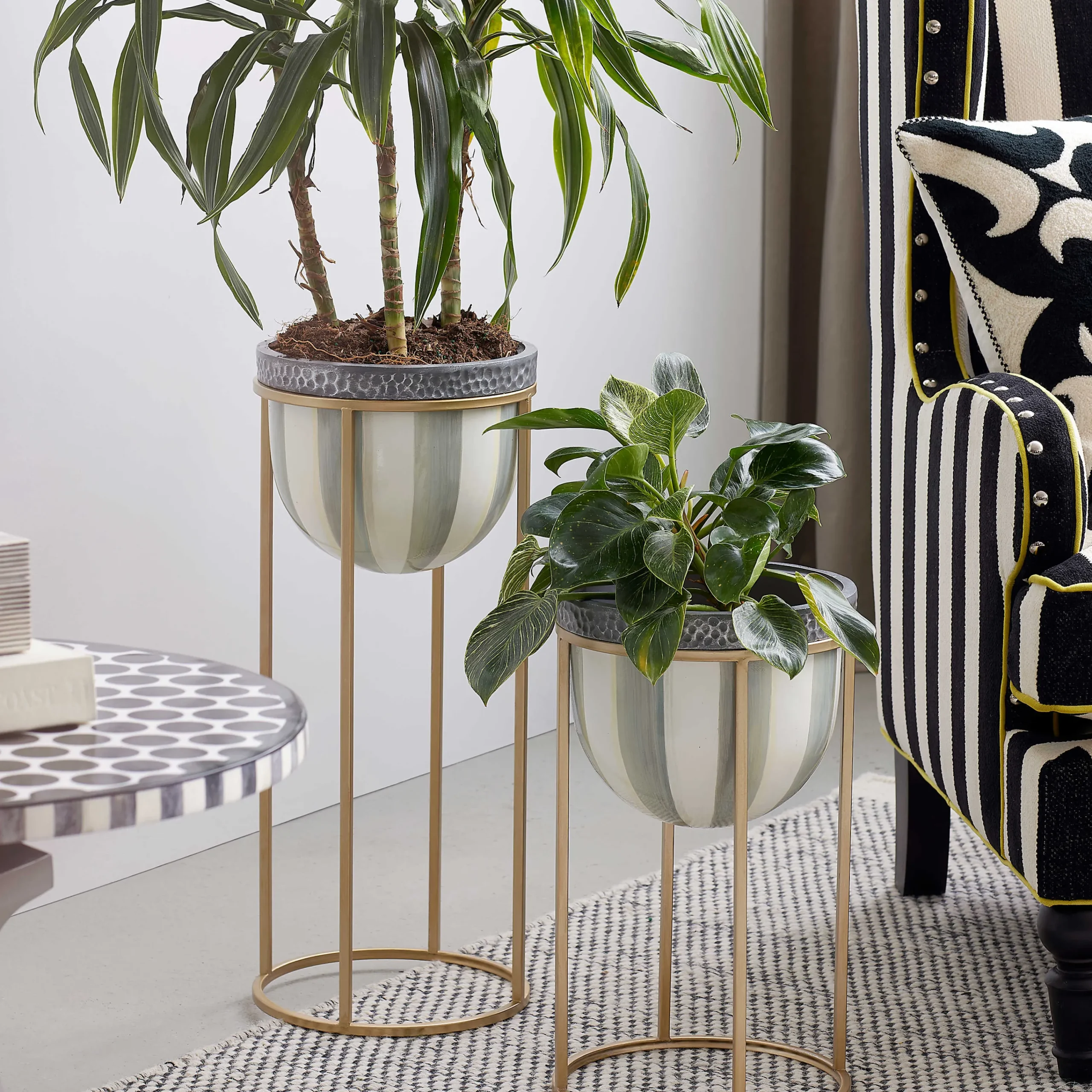 MacKenzie-Childs Sterling Stripe Plant Stand - Tall* Pots & Planters