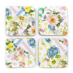 MacKenzie-Childs Wildflowers Cork Back Coasters - Set Of 4* Table Accessories