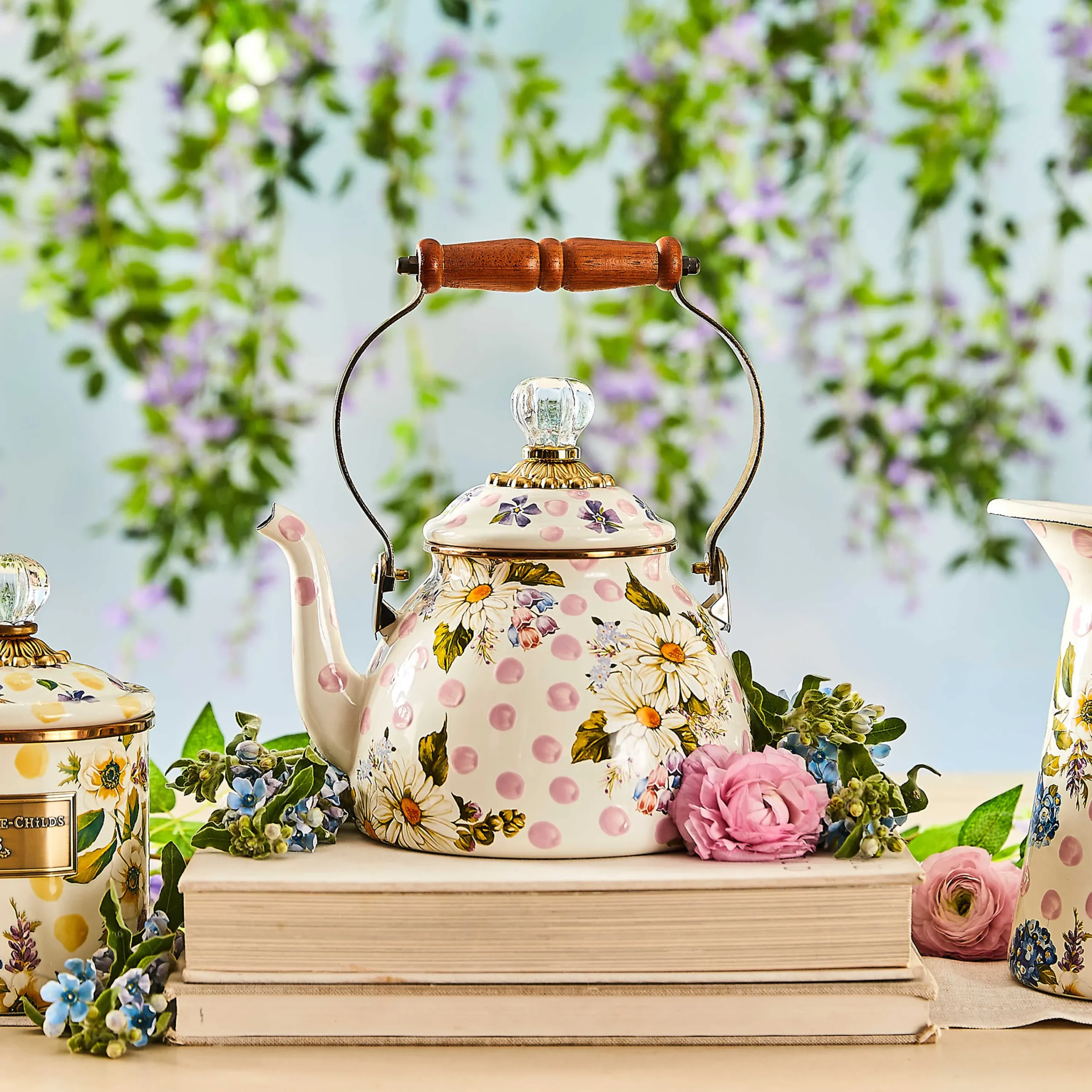 MacKenzie-Childs Wildflowers Enamel 2 Qt Tea Kettle - Pink* Tea Kettles