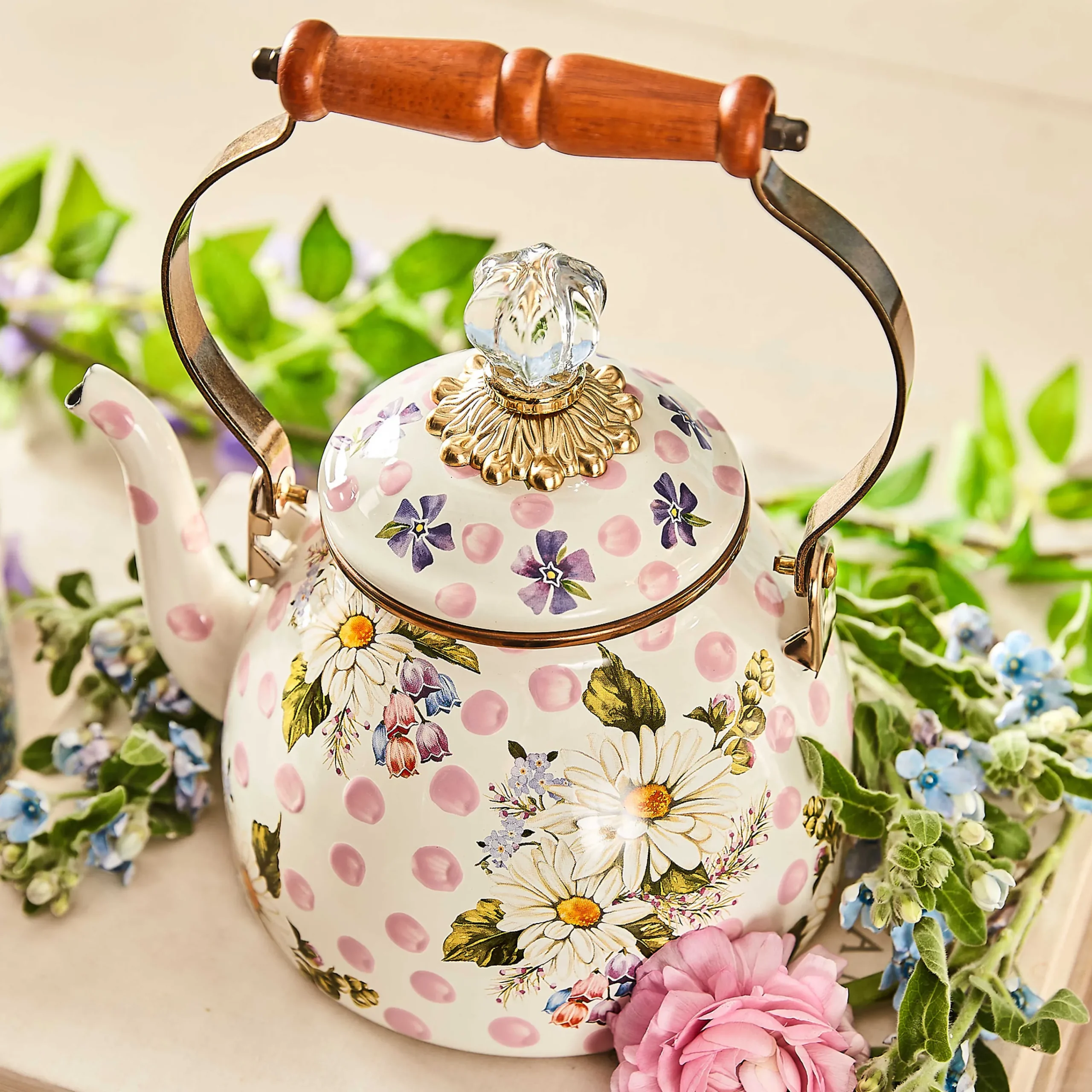 MacKenzie-Childs Wildflowers Enamel 2 Qt Tea Kettle - Pink* Tea Kettles